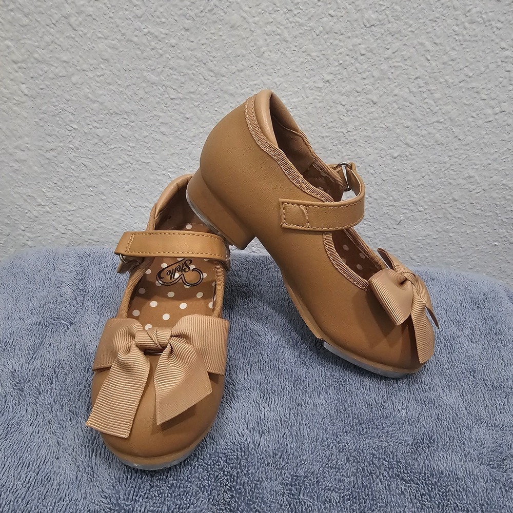 Stelle Kids Tan Mary Jane Tap Shoes with Bow Size 9MT Toddler Dance Shoes